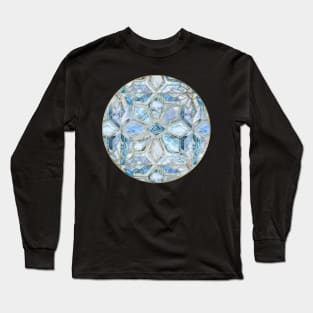 Geometric Gilded Stone Tiles in Soft Blues Long Sleeve T-Shirt